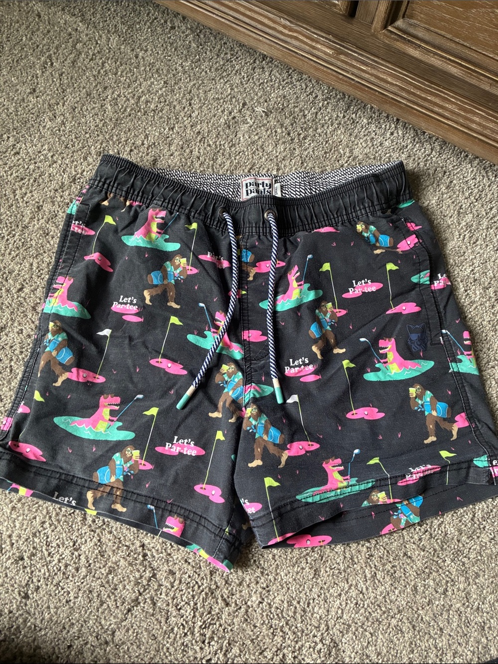 Party Pants Black Novelty Golf Print Swim Shorts - Pink & Teal